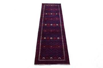 3X9 Handmade Vintage Turkish Runner Rug – Geometric Navy