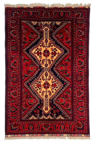 3x5 Red Biljik Hand-Knotted Vintage Afghan Wool Rug