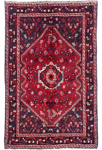 4x5 Red Diamond Medallion Vintage Turkish Hand-Knotted Wool Rug