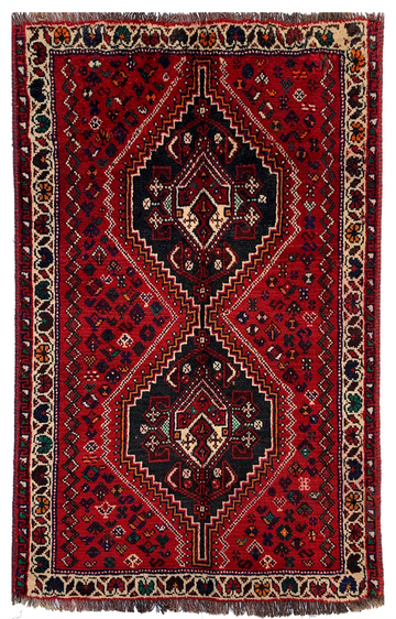 3x5 Red Geometric Vintage Turkish Hand-Knotted Wool Rug