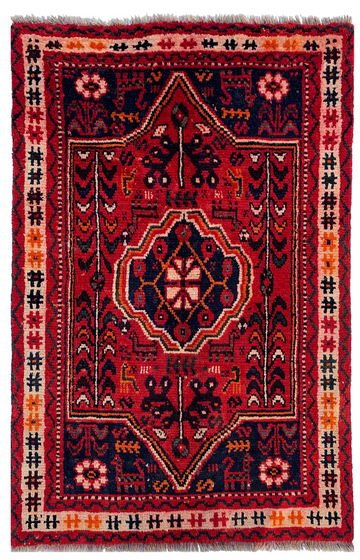 3x5 Red Geometric Medallion Vintage Turkish Hand-Knotted Wool Rug