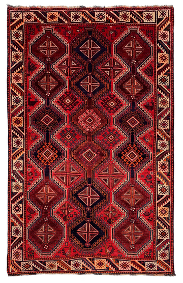 5x8 Red Diamond Medallion Vintage Turkish Hand-Knotted Wool Rug