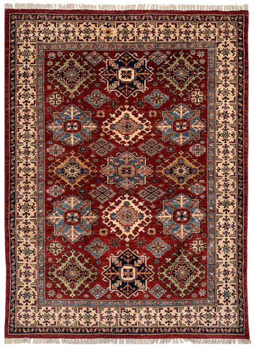 5x7 Red Kazak Hand-Knotted Premium Vintage Wool Rug