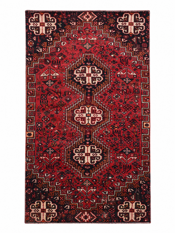 4X8 Handmade Vintage Turkish Area Rug – Geometric Red