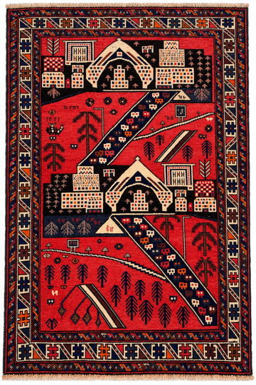 4x5 Red Floral Vintage Biljik Hand-Knotted Premium Afghan Wool Rug