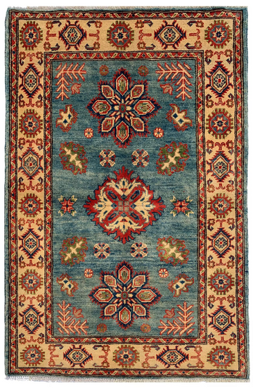 3x4 Blue Chobi Hand-Knotted Afghan Wool Rug
