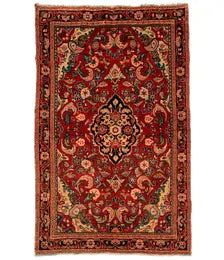 Red Floral Vintage Turkish Hand-Knotted Wool Rug