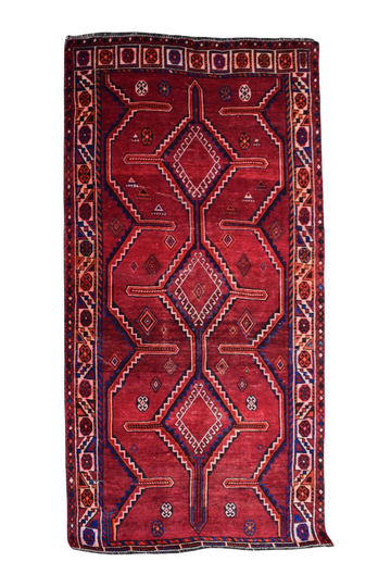 5X8 Handmade Vintage Turkish Area Rug – Geometric Red