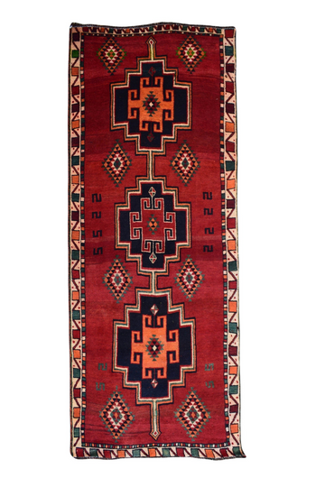 5X9 Handmade Vintage Turkish Area Rug – Geometric Red