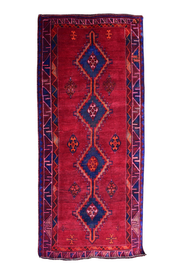 5X9 Handmade Vintage Turkish Area Rug – Geometric Red