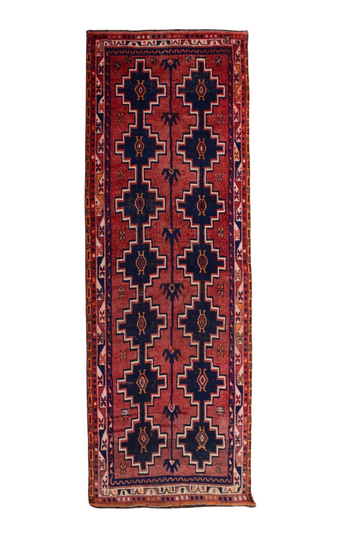 4X9 Handmade Vintage Turkish Area Rug – Geometric Red