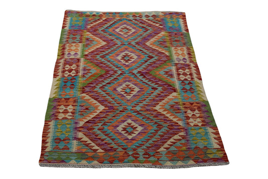 3X5 Turkish Vintage Kilim Rug | Handmade Wool Area Rug | Handwoven Artistic Carpet for Living Room, Bedroom, Kitchen KLM18