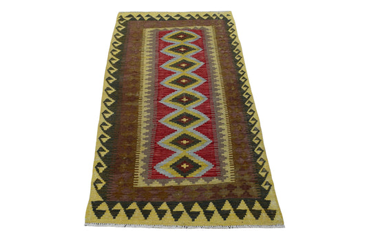 3X7 Turkish Vintage Kilim Rug | Handmade Wool Runner Rug | Handwoven Artistic Carpet for Living Room, Bedroom, Kitchen KLM109