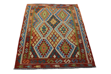 4X5 Turkish Vintage Kilim Rug | Handmade Wool Area Rug | Handwoven Artistic Carpet for Living Room, Bedroom, Kitchen KLM111