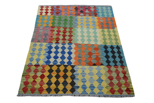 4X6 Turkish Vintage Kilim Rug | Handmade Wool Area Rug | Handwoven Artistic Carpet for Living Room, Bedroom, Kitchen KLM112