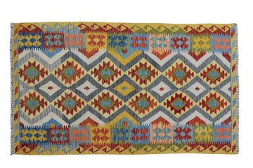 3X6 Turkish Vintage Kilim Rug | Handmade Wool Area Rug | Handwoven Artistic Carpet for Living Room, Bedroom, Kitchen KLM113