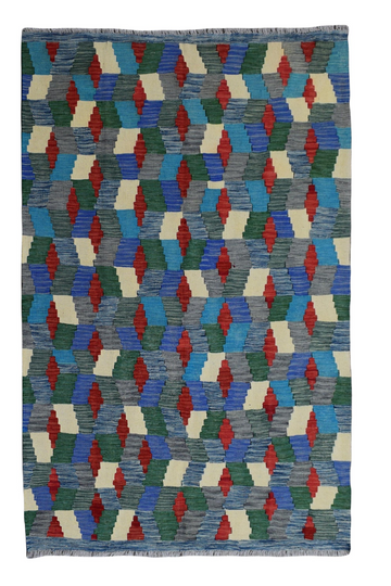 5X6 Handmade Vintage Turkish Kilim Area Rug – Multicolor Geometric