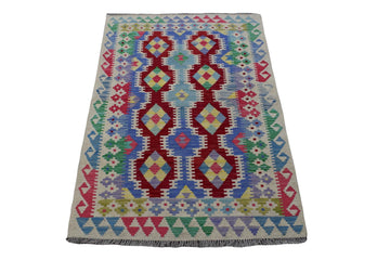 3X5 Turkish Vintage Kilim Rug | Handmade Wool Area Rug | Handwoven Artistic Carpet for Living Room, Bedroom, Kitchen (3.18 x 5.09 ft)