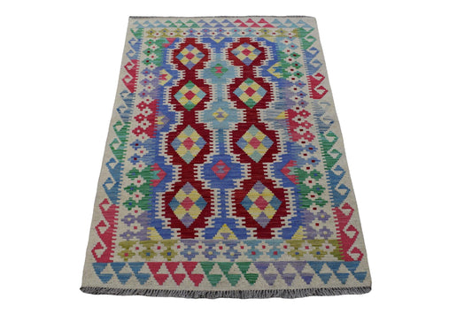 3X5 Turkish Vintage Kilim Rug | Handmade Wool Area Rug | Handwoven Artistic Carpet for Living Room, Bedroom, Kitchen (3.18 x 5.09 ft)