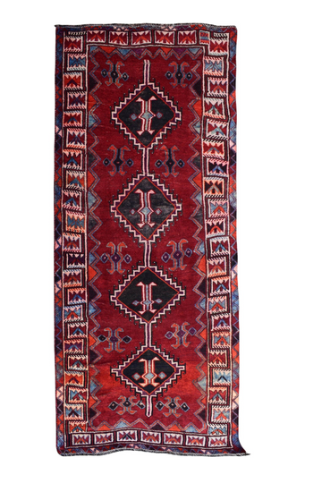 Vintage Hand Knotted Turkish Wool Rug – Geometric Red Area