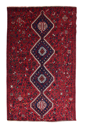 6X8 Handmade Vintage Turkish Area Rug – Red Diamond Medallion