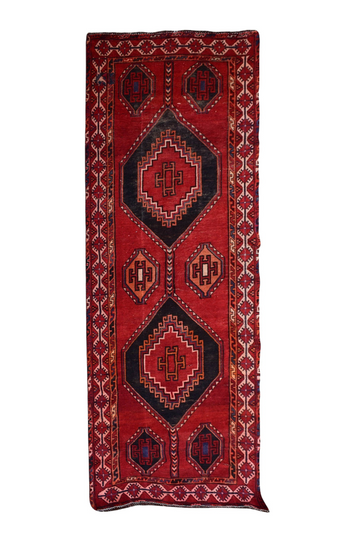 4X9 Handmade Vintage Turkish Area Rug – Geometric Red