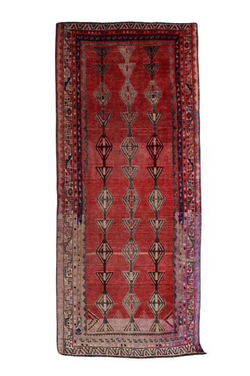 4X9 Handmade Vintage Turkish Area Rug – Geometric Red