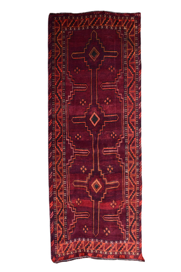 5X9 Handmade Vintage Turkish Area Rug – Abstract Red