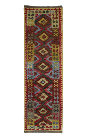 3X10 Handmade Vintage Turkish Kilim Runner Rug – Abstract Colorful