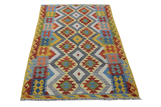 3X6 Turkish Vintage Kilim Rug | Handmade Wool Area Rug | Handwoven Artistic Carpet for Living Room, Bedroom, Kitchen KLM113