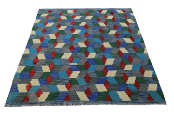 5X6 Turkish Vintage Kilim Rug | Handmade Wool Area Rug | Handwoven Artistic Carpet for Living Room, Bedroom, Kitchen KLM114