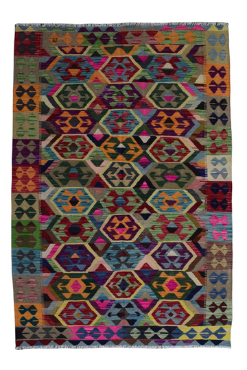 5X6 Handmade Vintage Turkish Kilim Area Rug – Geometric