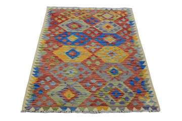 3X5 Turkish Vintage Kilim Rug | Handmade Wool Area Rug | Handwoven Artistic Carpet for Living Room, Bedroom, Kitchen (3.41 x 4.76 ft)
