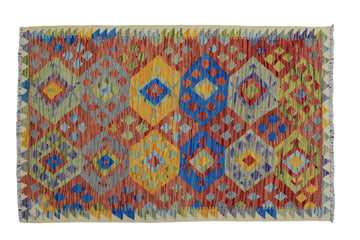 3X5 Turkish Vintage Kilim Rug | Handmade Wool Area Rug | Handwoven Artistic Carpet for Living Room, Bedroom, Kitchen (3.41 x 4.76 ft)