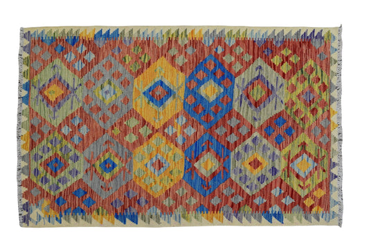 3X5 Turkish Vintage Kilim Rug | Handmade Wool Area Rug | Handwoven Artistic Carpet for Living Room, Bedroom, Kitchen (3.41 x 4.76 ft)