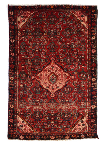 4X6 Handmade Vintage Turkish Accent Rug – Geometric Red