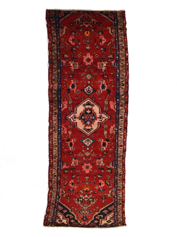 3X9 Handmade Vintage Turkish Runner Rug – Geometric Red