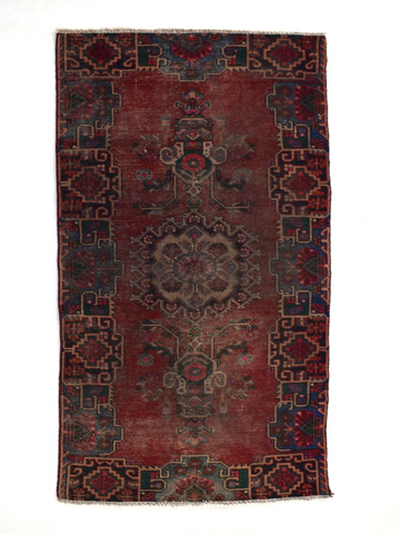 4X7 Handmade Vintage Turkish Area Rug – Geometric Red
