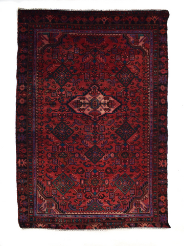 4X7 Handmade Vintage Turkish Area Rug – Geometric Red