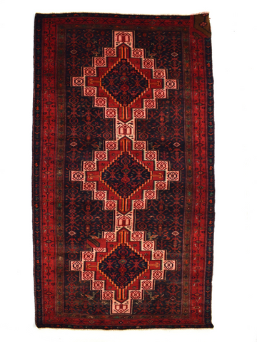 5X11 Handmade Vintage Turkish Area Rug – Geometric Red