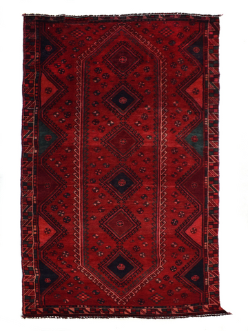 4X9 Handmade Vintage Turkish Area Rug – Red Geometric