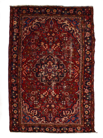 5X9 Handmade Vintage Turkish Area Rug – Red Floral Medallion