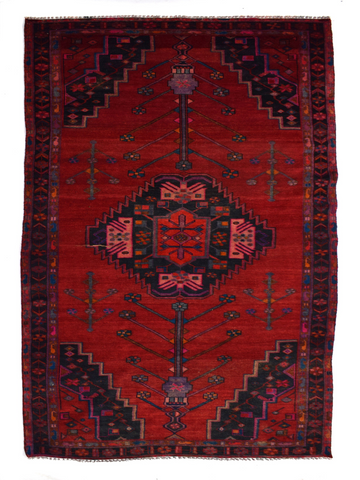5X10 Handmade Vintage Turkish Area Rug – Geometric Red