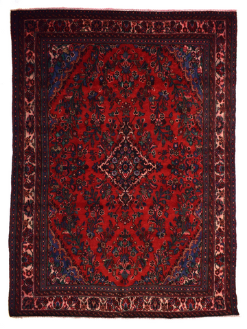 6X9 Handmade Vintage Turkish Area Rug – Red Floral Medallion