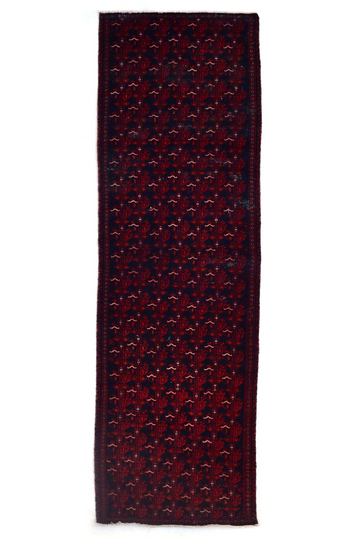 3X13 Handmade Vintage Turkish Runner Rug – Geometric Maroon
