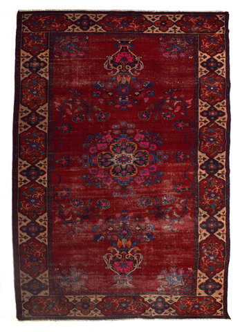 6X12 Handmade Vintage Turkish Area Rug – Geometric Red
