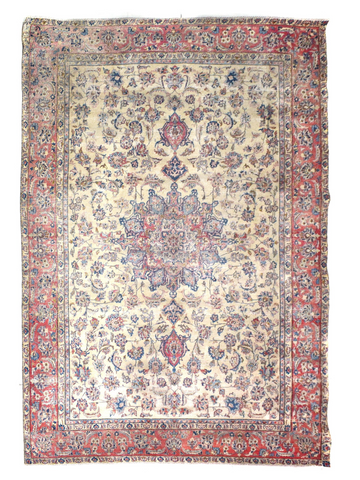 9X12 Handmade Vintage Turkish Oushak Area Rug – Ivory Floral Medallion
