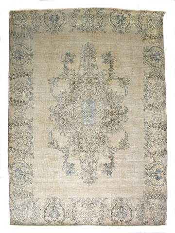 9X12 Handmade Vintage Turkish Oushak Area Rug – Beige Floral Medallion