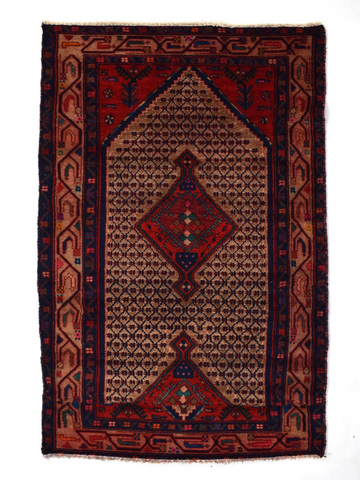 3X6 Handmade Vintage Turkish Runner Rug – Geometric Red