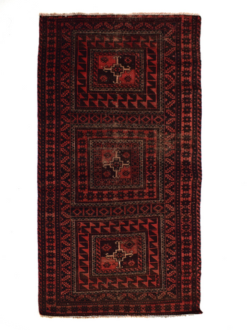 4X7 Handmade Vintage Turkish Area Rug – Geometric Red